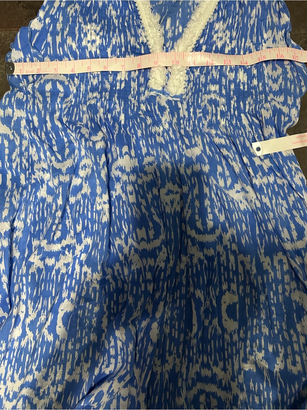 Jude Connally Blue White Fringe Trim Mini Dress XS Resort Boho - Picture 6 of 7